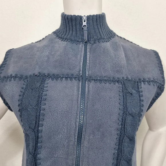Planet & Company Blue Coastal Genuine Suede Leather & Knit Gorpcore Vest Size L - Picture 3 of 11